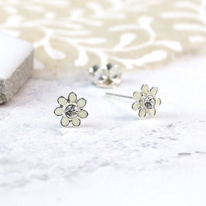 White Tiny Flower Enamel Stud Earring