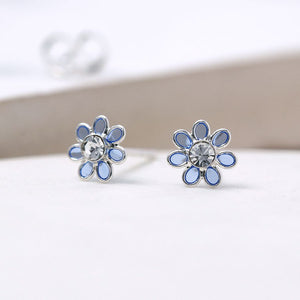 Blue Tiny Enamel Flower Stud Earring